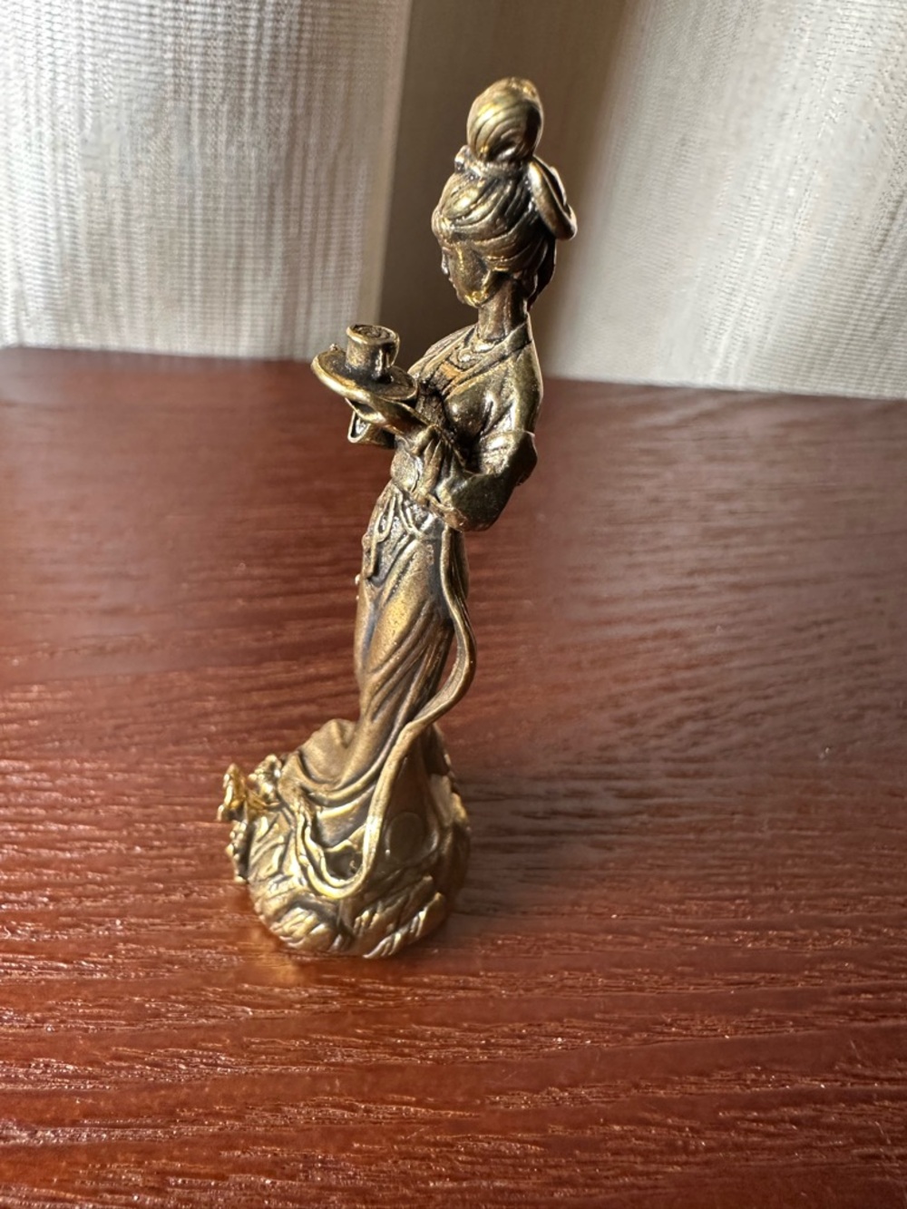 Mini Brass Collectible Figurine Tea Goddess Holding Tea Cup, Vintage Style - Picture 5 of 15